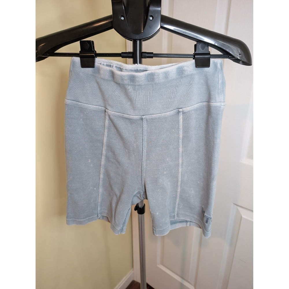 Kith Biker Shorts Blue‎ Acid Wash High Waisted Seamed Logo - Size M